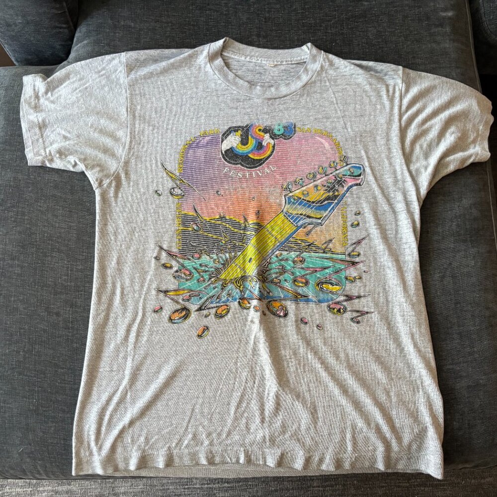Rare Vintage US 83 Music Festival T-Shirt Ft. The Clash/Van Halen/David Bowie Lg
